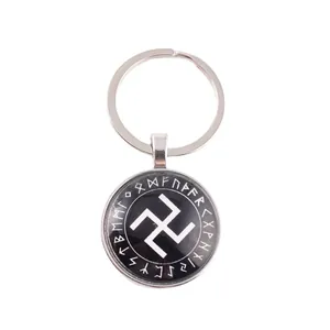 Authentic Nordic Viking keychain featuring a runic circle and religious symbol pendant design