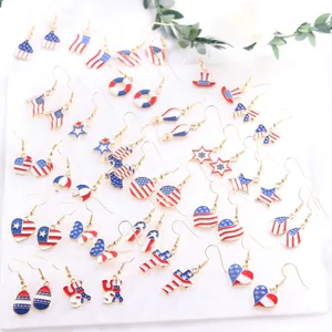 Various styles of American flag themed enamel drop earrings for Independence Day celebration
