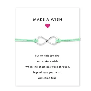 Minimalist Infinity Symbol Braided Rope Bracelet With Make A Wish Card Adjustable Alloy Chain Bracelet For Women Girl Gift Jewelry