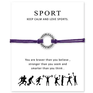Pulsera de Tarjeta de Cheerleader Inspiradora Aleación Letra Grabada Dije Cordón de Poliéster Trenzado Cadena de Mano Joyería Regalo
