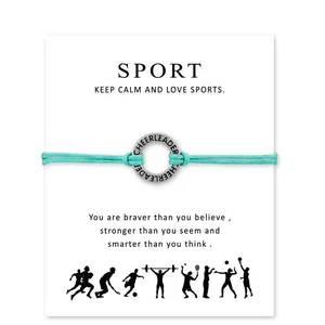 Pulsera de tarjeta de deseos inspiradora para animadora con cordón verde azulado y anillo