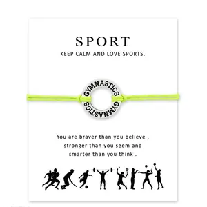 Bracelet de Vœux Gymnastique Sport Pendentif Coeur Alliage Cordon Réglable Cadeau Bijoux avec Carte Athlète Femmes Hommes