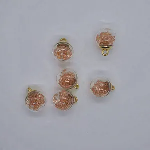 16mm transparent glass ball pendants filled with pink sparkling crystals for DIY jewelry