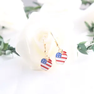 Elegant patriotic USA flag apple drop earrings with gold hooks for Independence Day