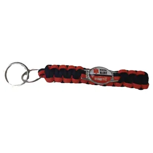 Red and black braided paracord medical alert keychain for Diabetic Type 2 users
