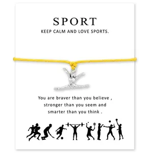 Bracelet carte de vœux gymnastique inspirant avec pendentif argent sur cordon jaune