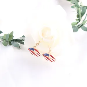 Patriotic US flag lip-shaped enamel dangle earrings for Independence Day celebration