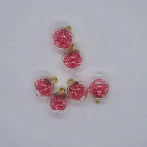 Set of 16mm round glass ball charms with pink crystal filler for DIY jewelry making