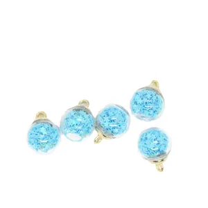 Five 16mm clear glass ball pendants with light blue star glitters for DIY jewelry