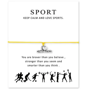 Bracelet de vœux de gymnastique jaune avec un message sportif inspirant sur carte