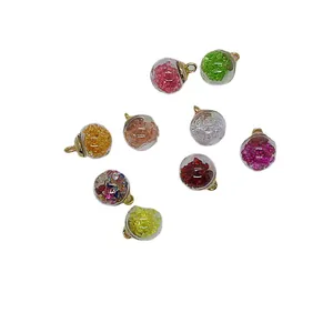 Round Transparent Glass Ball Pendants With Colored Rhinestone Alloy DIY Jewelry Making Accessories For Earrings Necklaces