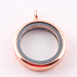 Pendente medaglione flottante rotondo in vetro oro rosa 30mm per collane gioielli
