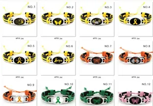 Gran selección de 12 pulseras de cuero trenzado con motivos de cintas y mariposas