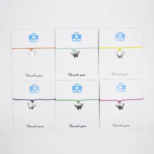 Angel Tooth Pendant Wish Bracelet Alloy Angel Wing Tooth Adjustable Wax Rope Bracelet With Thank You Card Dentist Medical Gift