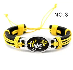 Pulsera de cuero trenzado amarillo hecha a mano con dije de mariposa Hope, No.3