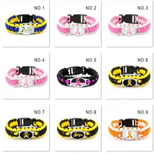 Braccialetto Sopravvivenza in Paracord Fatto a Mano Nastro Rosa Consapevolezza Cancro al Seno Ciondolo Metallo per Donna Gioielli All'aperto