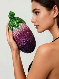 Neuheit Auberginenform Strass Abendtasche Für Damen Kristall Verlauf Clutch Mit Kette Luxus Bankett Party Handtasche