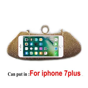 Bolso de fiesta de pedrería dorada con escala para smartphone de 7 plus