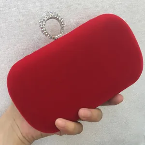 Women Velvet Evening Clutch Bag Rhinestone Ring Clasp Formal Party Prom Handbag With Removable Chain Shoulder Strap Bag