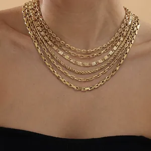 Elegant close-up of vintage multi-layer gold chain necklace set on a model's neck
