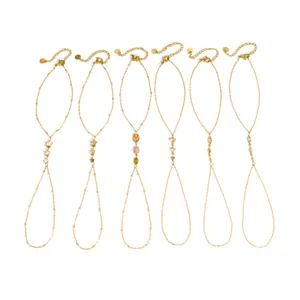 Elegante set di bracciali da dito in acciaio inossidabile placcato oro 18k con ciondoli vari