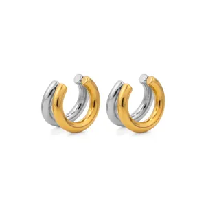 Minimalistische zweifarbige Doppelring-Ohrklemmen aus Edelstahl in Gold und Silber