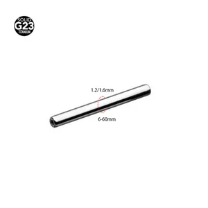 Detail view of G23 titanium straight barbell post with 1.2/1.6mm gauge measurements