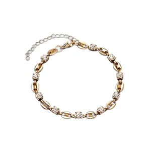Bracelet chaîne nez de cochon en acier inoxydable avec cristaux carrés étincelants, doré.