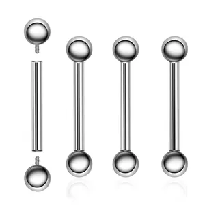 Silver F136 titanium internally threaded straight barbell piercing jewelry set for ears