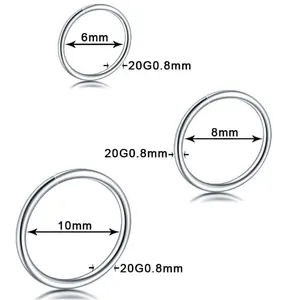 Detailed size comparison of 20G 316 stainless steel seamless nose and earring hoops