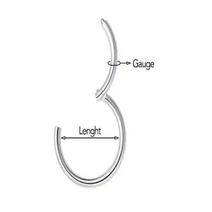 Detailed diagram of 316 stainless steel piercing ring showing gauge and length measurements