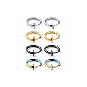 Minimalist Stainless Steel Non-Pierced Hoop Earrings For Women Men Punk Round Clip-On Fake Ear Clips Fashion Jewelry Accessories