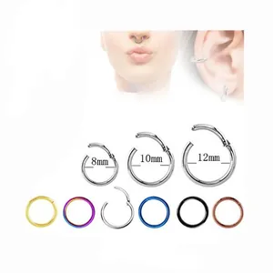 316 stainless steel round piercing rings in multiple sizes and colors for nose and ear.
