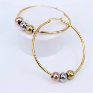 Edelstahl Creolen Mit Dreifarbigen Gleitperlen Minimalistische Europa Stil Runde Kreis Ohrringe Schmuck Für Damen