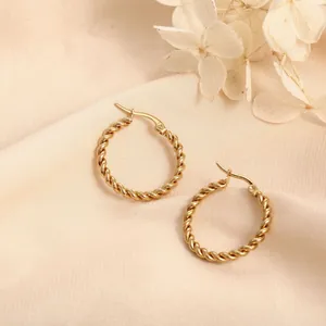 Pendientes de Aro Minimalistas de Acero Inoxidable para Mujer Pendientes Geométricos con Cuerda Trenzada Oro Plata Joyería