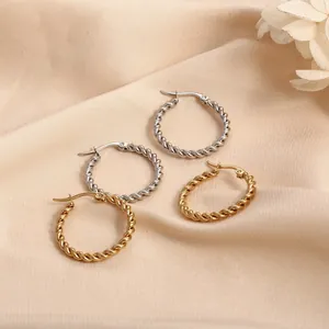 Elegantes pendientes de aro trenzados y retorcidos en acero inoxidable oro y plata