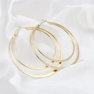 Edelstahl Doppelschicht Ohrringe Große Geometrische Kreis Ohrringe Für Damen Retro Mode Schmuck Gold Silber