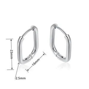Minimalist silver geometric titanium steel hoop earrings with 23mm by 16mm dimensions