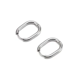 Minimalist silver stainless steel oval hoop earrings for women stylish daily jewelry