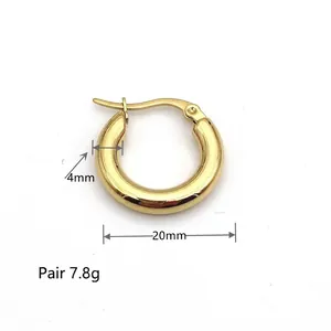 Detail view of 20mm gold stainless steel hoop earrings with 4mm thickness specs