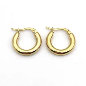 Minimalist Stainless Steel Hoop Earrings For Women 4mm Wire Diameter Round Geometric Vacuum Plated Fashion Jewelry Daily Gift