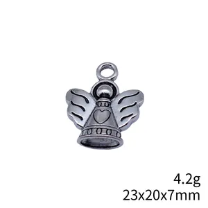 Antique silver angel charm pendant with heart detail for DIY jewelry making 23x20x7mm