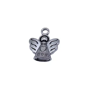 Antique silver angel charm pendant for DIY jewelry making featuring a heart detail