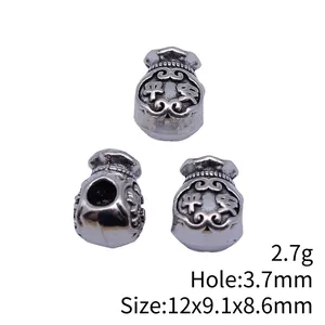 Antique silver Chinese fortune bag beads with hole for DIY jewelry making and charms.