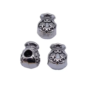 Antique silver Chinese fortune bag beads with Ping'an engraving for DIY jewelry making