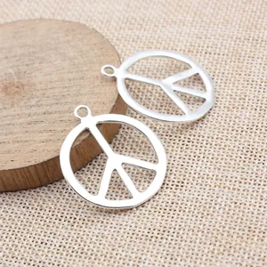 Antique silver finish peace sign charms for DIY jewelry and necklaces, 34x29mm size