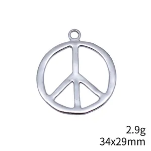 Antique silver peace sign pendant charm for jewelry making 34x29mm 2.9g