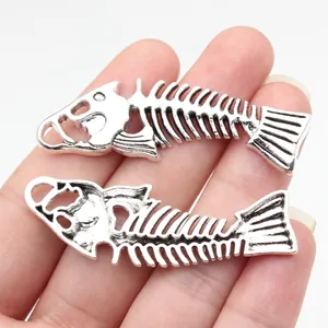 Vintage Zinc Alloy Fish Bone Pendant Charms For DIY Jewelry Making Antique Bronze Skeleton Findings Metal Craft Accessories