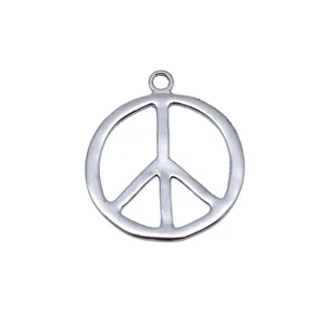 Antique silver peace sign pendant charm for jewelry making DIY projects 34x29mm