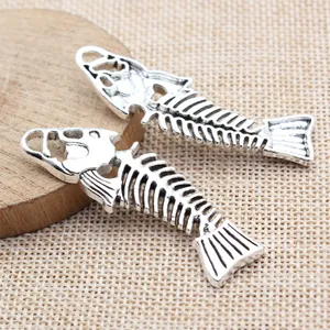 Vintage silver hollow fish bone skeleton pendant charm for DIY jewelry necklaces